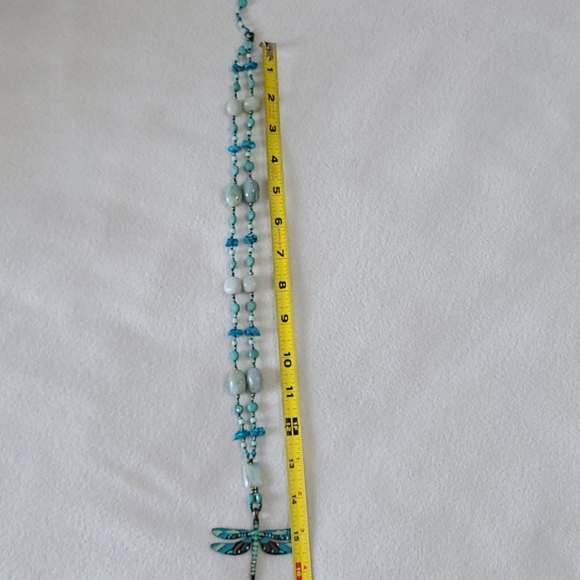 Dragonfly Artisan Necklace Hand Crafted Beaded Turquoise Stones Crystals 16.5" - Picture 12 of 14